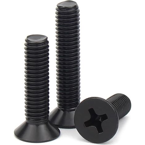 100 vis miniatures noires à tête plate cruciforme en acier, fraisage fraisé (7 mm, M1.0 pièces))