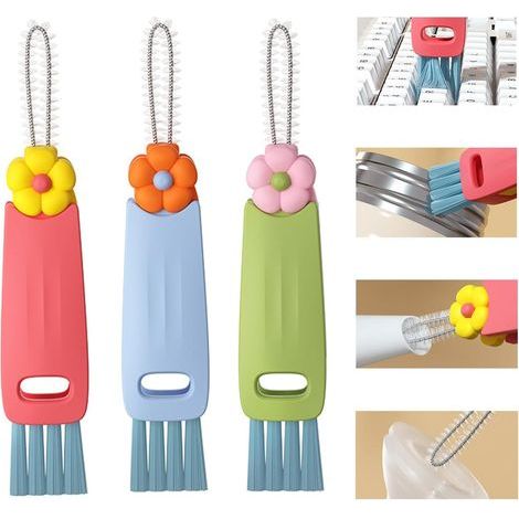 3-teiliges multifunktionales 3-in-1-Reinigungsbürstenset für Becherdeckel, Wasserflaschen und Tastaturen (1/5)