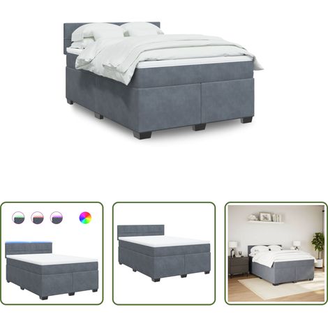 vidaXL Surmatelas - Sommier à lattes de lit et matelas Gris foncé 140x190cm Velours (1/5)