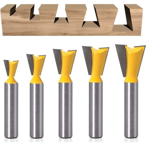 5 Pcs Dovetail Router Cutter, Tungsten Carbide Surface Router Bit 8mm, Router Bit 1/4" 1/2" 3/8" 5/8" 3/4" for Woodworking (1/4)