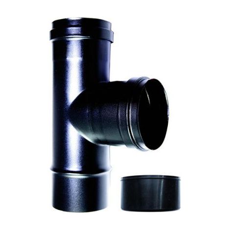 MBM – Raccord fumisterie té 90° fm-f dn 80 mm – Acier émaillé noir – Résistance à 600°C – Joint silicone inclus – Pour poêles à pellets et chaudières
