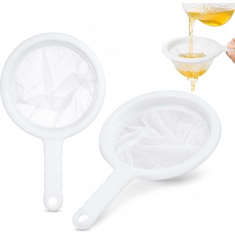 Lot de 2 passoires en plastique, petite passoire de cuisine ultra fine, 200 mailles fines, avec poignée, convient pour filtrer des ingrédients tels que le yaourt, le jus, la farine et le miel (1/5)