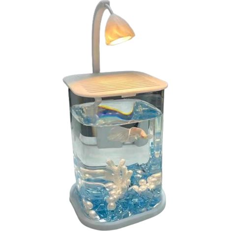 Kreatives LED-Glas-Tisch-Aquarium, energiesparend, USB-betrieben, mikroökologische Landschaft, Heil-Aquarium, dekorative Ornamente – Blau