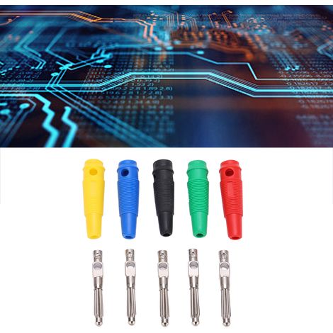 Fiche banane 7 broches 4 mm avec manchon en caoutchouc souple, connecteur mâle en cuivre pur, verrouillage par vis, sans soudure, trou horizontal, empilable, 1000 V 32 A 22,113 (1/5)