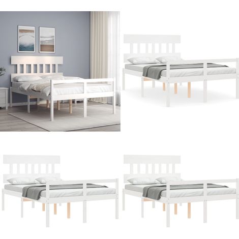 Lit pour personne âgée sans matelas blanc 120x200cm bois massif - Lit Senior - Lit Pour Personne Agée - Lit Haut - Lit Bois - Lit Blanc - Home & Living (1/5)