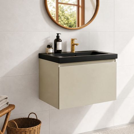 LOMAZOO meuble de salle de bain Modena Greige - lavabo noir - (1/5)