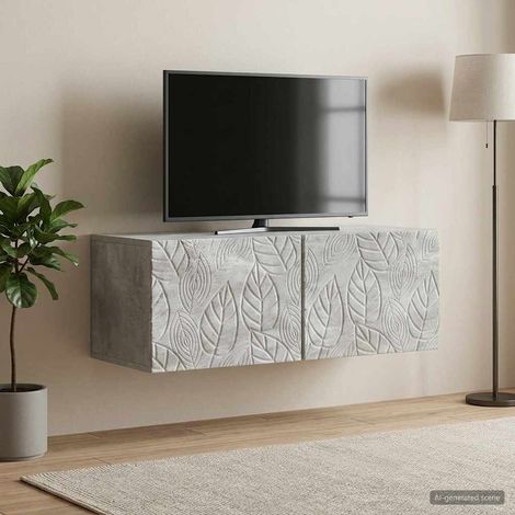 Meuble TV mural 2 portes gris béton en bois d’ingénierie 59,5 x 41 x 30 cm, 13.72kg - PANGIVO (1/5)