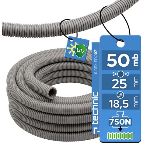 Gaine annelée renforcée sans halogène 25/18,5mm 750N anti-UV gris foncé 50m - EDO Technic EDO071 (1/5)