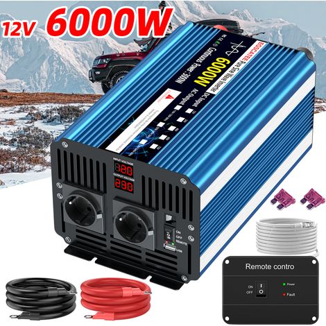 Onduleur Pur Sinus 12V DC vers 220V AC,Puissance continue 3000W, Puissance de crête 6000W,Convertisseur de tension pour camping-car, bateau, véhicule