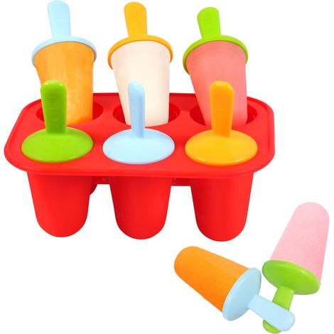 Silicone Popsicle Molds for Toddlers – 6-Cavity BPA-Free Premium Silicone Mini Popsicle Molds with 6 Colorful Reusable Sticks (Red) (1/4)
