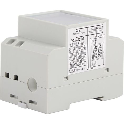 Compteur numérique monophasé D52-2066, mesure de puissance AC 250-450V, affichage LCD tension courant, 0-30000W, installation rail DIN (1/5)