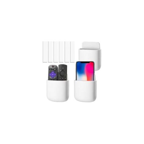 Soporte para control remoto, soporte de pared de 3 piezas para control remoto, almacenamiento para control remoto de TV, soporte portátil de pared para teléfono, blanco, funda autoadhesiva para contro