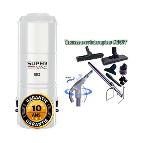 Aspirateur central hybride HAYDEN SuperVac 80 GARANTIE 10 ANS (jusqu’à 500 m²) + trousse inter 9 ML + 8 accessoires + 1 kit de nettoyage micro offert (1/5)
