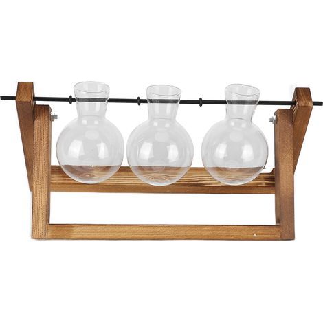 Plante Terrarium avec support en bois Vase en verre Planteur en verre de bureau pour la décoration de bureau à domicile (Cadre en bois 3 bouteilles) (1/5)