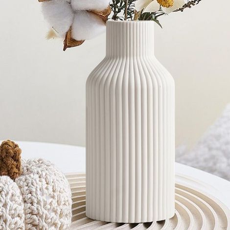 Vase en Céramique Blanc, Vase pour l'herbe de la Pampa, Boho Style Nordique, pour Salon, l'entrée, Le Bureau, Blanc (1/5)