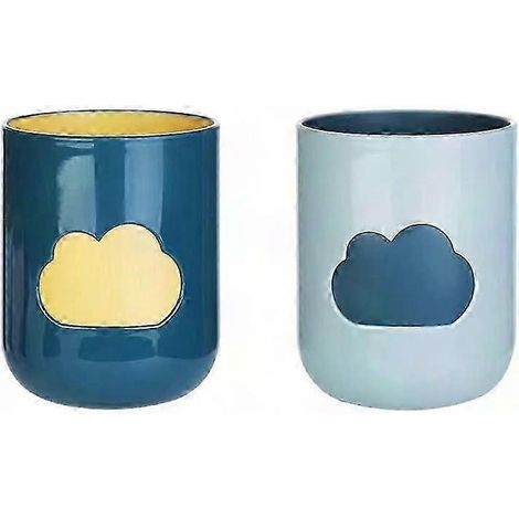 Gobelet de bain de bouche créatif et mignon pour couple - Motif nuage simple vert foncé et bleu clair (1/5)