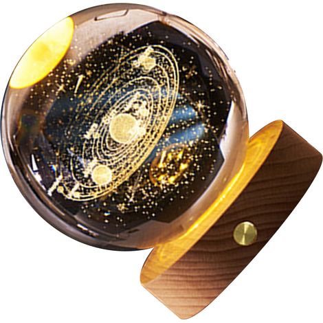 Veilleuse 3D Boule Cristal Batterie Rechargeable Lumière Douce Lampe Polyvalente Socle Bois Pour Maison Chambre Système Solaire (1/4)