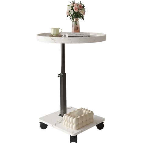Table basse ajustable 2 niveaux PVC 4 roulettes pivotantes blanc salon cuisine bureau (1/5)