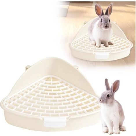 1 Bac à litière pour lapin, design élégant, plastique durable, couleur blanche, intérieur et jardin (1/4)
