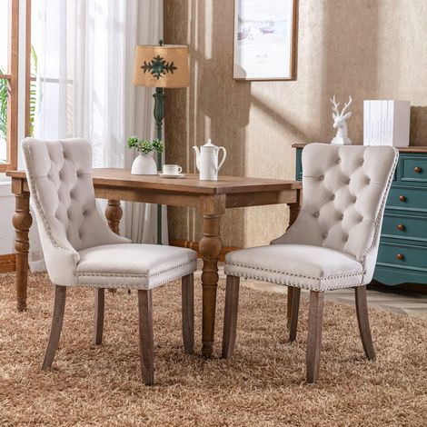 Silla comedor tapizada terciopelo beige respaldo alto OKMYHOME (1/5)