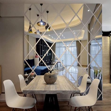 Autocollant Mural Miroir Diamant,17 Pièces Miroir Autocollant Miroir Adhésif,Ensemble D'autocollants pour Miroir Mural,50 x 50cm,pour Les Murs,Les Fenêtres et Les Placards(Argent) (1/5)