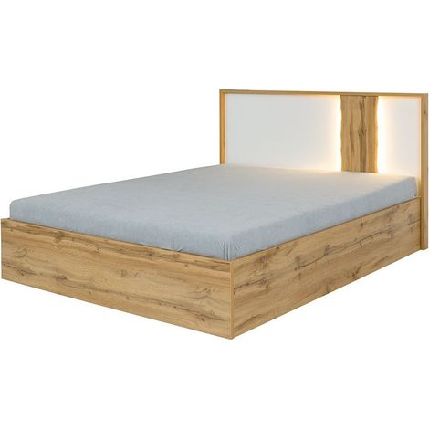 Letto con contenitore 160x200 + LED WOOD colore rovere e bianco alpino