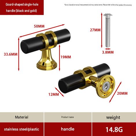 CYUNSHOP Lot de 5 poignées en T à embase évasée – Noir+Or bicolore, montage à un trou, pour armoires. (1/5)