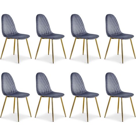 Lot de 8 Chaises en Velours "Waynor" 88cm Gris (1/5)
