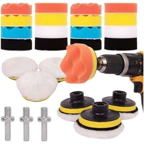 Kit de polissage automobile 25 pièces – tampons de polissage pour perceuses M10/M14, visseuses sans fil et polisseuses – différents degrés de douceur (1/5)