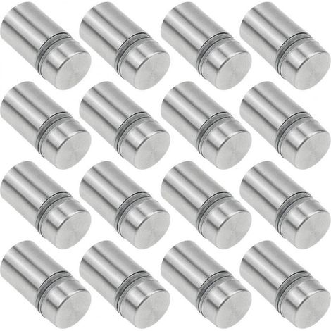 Lot de 16 vis de fixation pour verre, ACIER INOXYDABLE, 12 x 25 mm, Argent