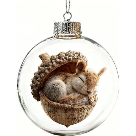 Boule à neige lumineuse transparente en acrylique, décoration de Noël à suspendre au sapin avec un adorable chat de dessin animé, cadeau idéal pour les fêtes. (1/5)