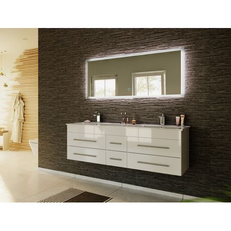 Badmöbelset Roma XL 2-teilig mit LED Spiegel weiss hochglanz