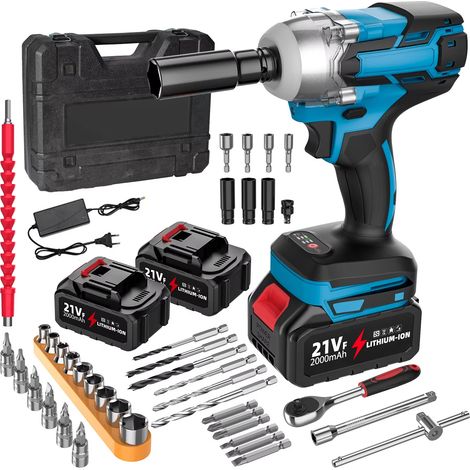 Clé à Choc Sans Fil 21V 380Nm 1/2 Pouce Outil Voiture Camion avec 2 Batteries (1/5)