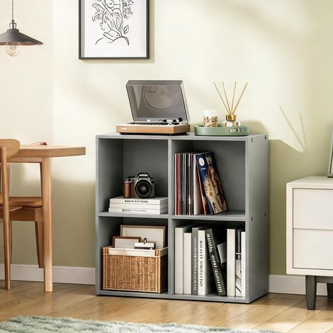 Étagère cubique grise en bois pour salon ou bureau 4 niveaux (1/5)