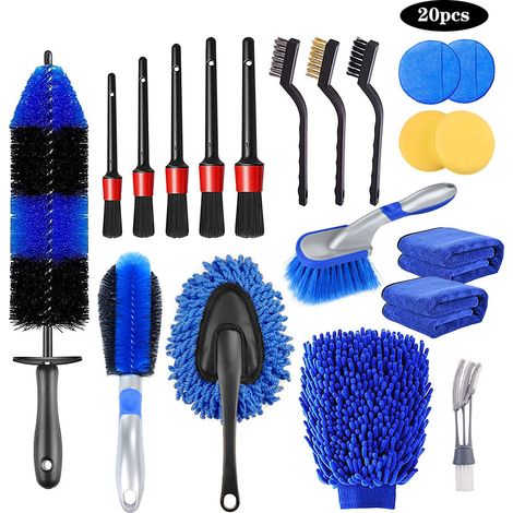 Ensemble de 20 brosses de détail pour voiture, outil de nettoyage intérieur des pneus, outil de nettoyage des grilles d'aération (1/3)