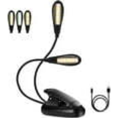 Lampe de livre rechargeable à 14 LED, lampe de lecture à clip sur lit, lampe de pupitre, 3 luminosité et 2 cols de cygne éclairent 2 pages complètes. Parfait pour les rat de bibliothèque, les enfants (1/5)