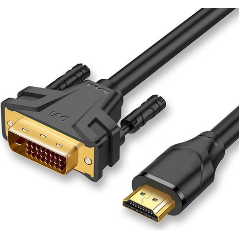 Ecleanfy - Câble adaptateur HDMI A vers DVI 2 m – Connecteurs plaqués or – Gaine tissée pour protection – Pour connexion vidéo HD (1/5)