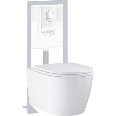 Pack de inodoro suspendido GROHE Start Round sin reborde + asiento de cierre suave + estructura de apoyo + placa de pared en blanco alpino