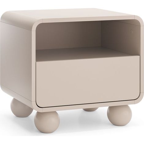 Comodino color cashmere con cassetto – Design moderno, gambe a sfera, 55 x 50 x 39 cm (1/5)