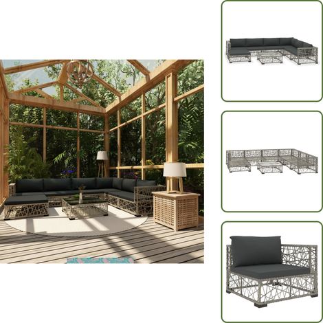 Polyrattan - vidaXL Set Divani da Giardino 8 pz con Cuscini in Polyrattan Grigio - Divano angolare