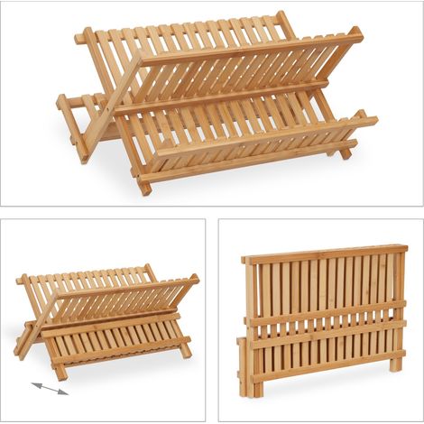 Scolapiatti pieghevole a 2 livelli per stoviglie pratico facile da riporre 55 x 30 x 20 cm in bambù naturale 130013092