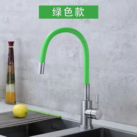 Russian kitchen faucet, black silicone universal tube faucet, stainless steel rotating hot and cold water faucet for sinks - green version