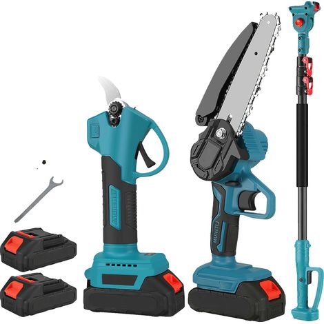 Scie Électrique, Poteau Télescopique, Sécateurs de Taille Multifonctions, 2 batteries (1/2)