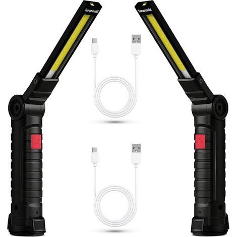 2x Lampe Lampe de Travail LED Rechargeable, Baladeuse Magnétique COB, Torche USB Puissante 5 Modes, Éclairage d'Inspection Auto, Lampe de Camping 360° avec Base Aimantée, Atelier/Garage/Urgence (1/5)