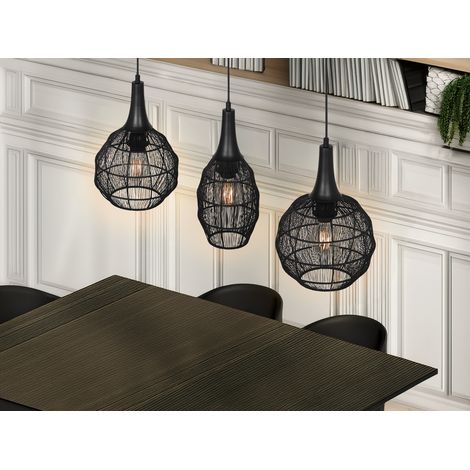 LED Pendelleuchte 3-flammig mit Drahtgeflecht Schwarz, Breite 86cm (1/5)
