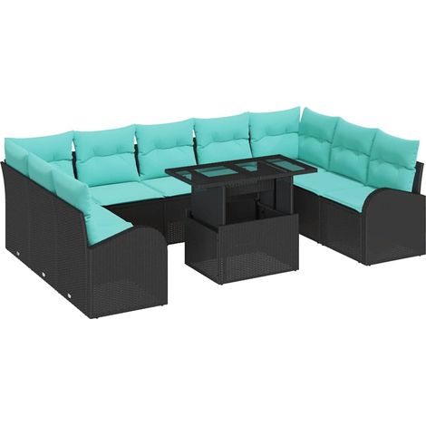 Conjunto de sofá de jardín 10 pcs Negro Poliratán vidaXL (1/5)