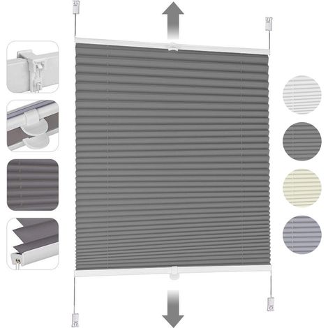 Store plissés Sekey enrouleurs sans perçage, occultants, protection solaire Gris foncé 75x200cm