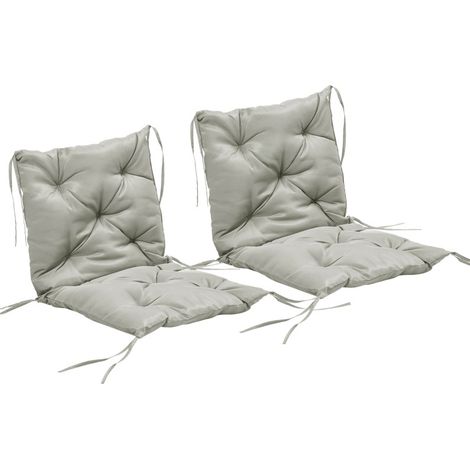 Lot de 2 coussins de chaise 98 x 50 x 8 cm, en tissu gris clair, avec liens de fixation, pour intérieur et extérieur, confort moelleux, CHICFURN (1/5)