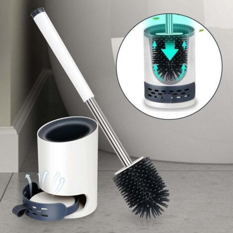Brosse WC Silicone Brosse Toilette avec support à séchage rapide pincette cachée Brosse Toilette Silicone pour salle WC