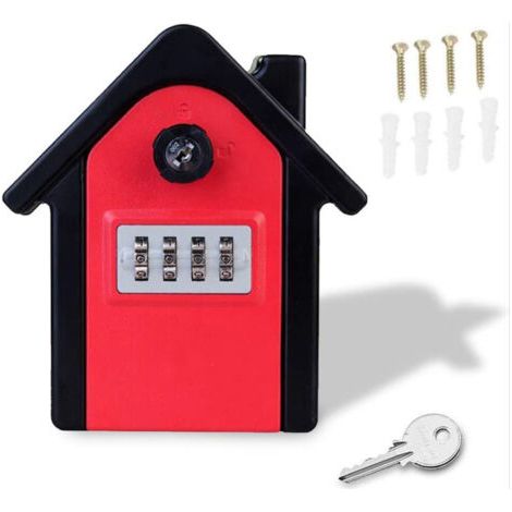 Wandmontierter Schlüsselsafe (rot) mit Zahlencode und Notschlüssel, großes Tresorfach für Haus, Büro, Fabrik, Garage (1/5)